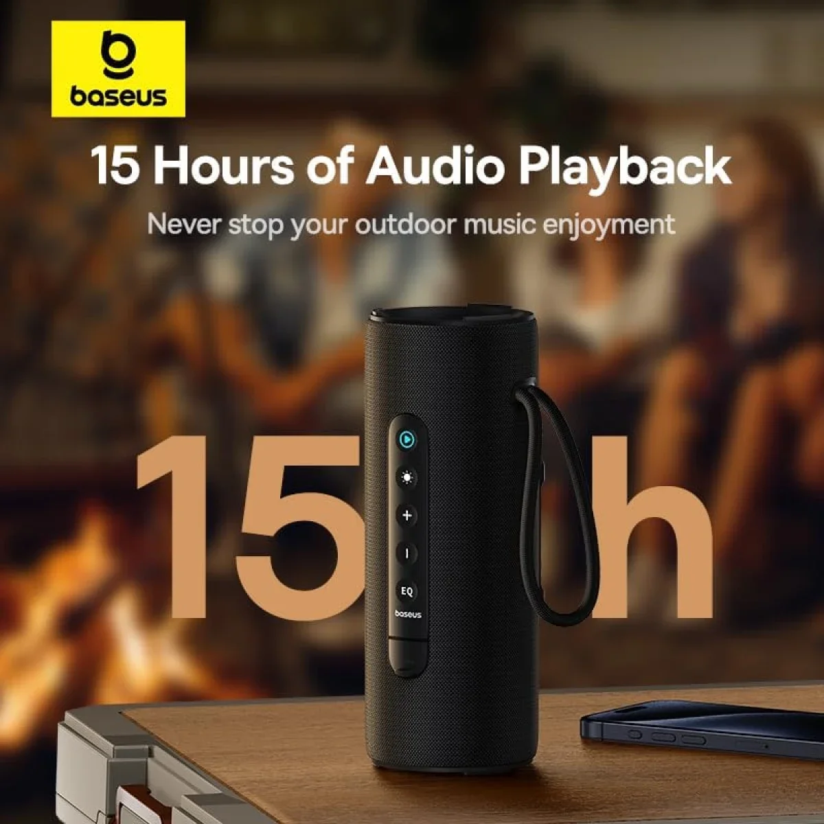 مكبر صوت Baseus AeQur Series VO20 بلوتوث مع إضاءة RGB، 15 واط، تشغيل حتى 15 ساعة - أسود - Image 6
