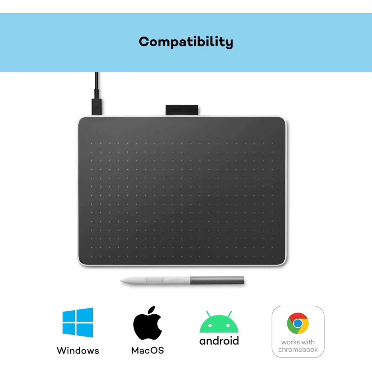 لوح رسم Wacom One Medium مع قلم EMR بدون بطارية وبلوتوث وUSB-C - Thumbnail 3