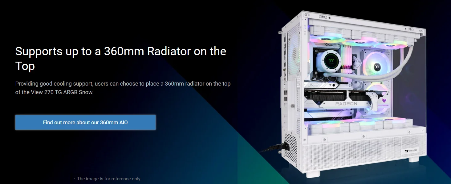 Thermaltake View 270 TG Mid-Tower PC Case with 1x CT140 ARGB Fan, 360mm Radiator Support, Tempered Glass - White - Image 10