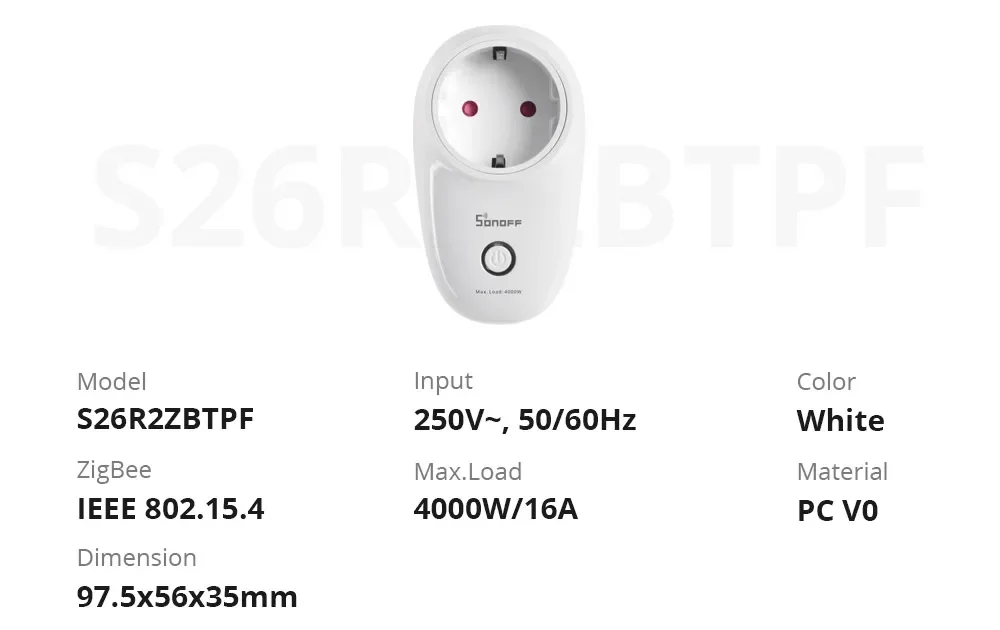 SONOFF S26R2ZBTPF-CFH Zigbee 3.0 Smart Plug 16A EU with Energy Monitoring - Thumbnail 21