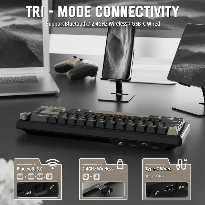 ATTACK SHARK X66 Wireless Mechanical Keyboard, Side-Printed PBT Keycaps, Blueberry Switches – Black - Image 7