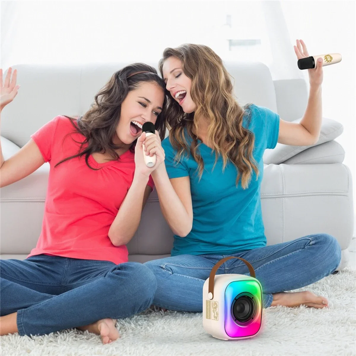 ONIKUMA L7 RGB Bluetooth Karaoke Speaker with 2 Microphones - Beige - Image 9