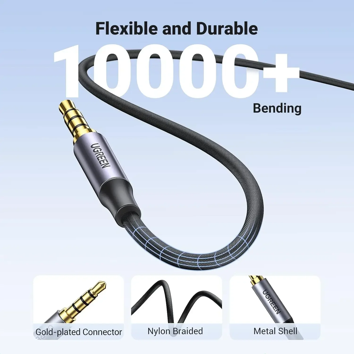 سلك صوت AUX 3.5mm 4 أقطاب ذكر إلى ذكر مجدول Ugreen 20785 بطول 3 متر - Image 2