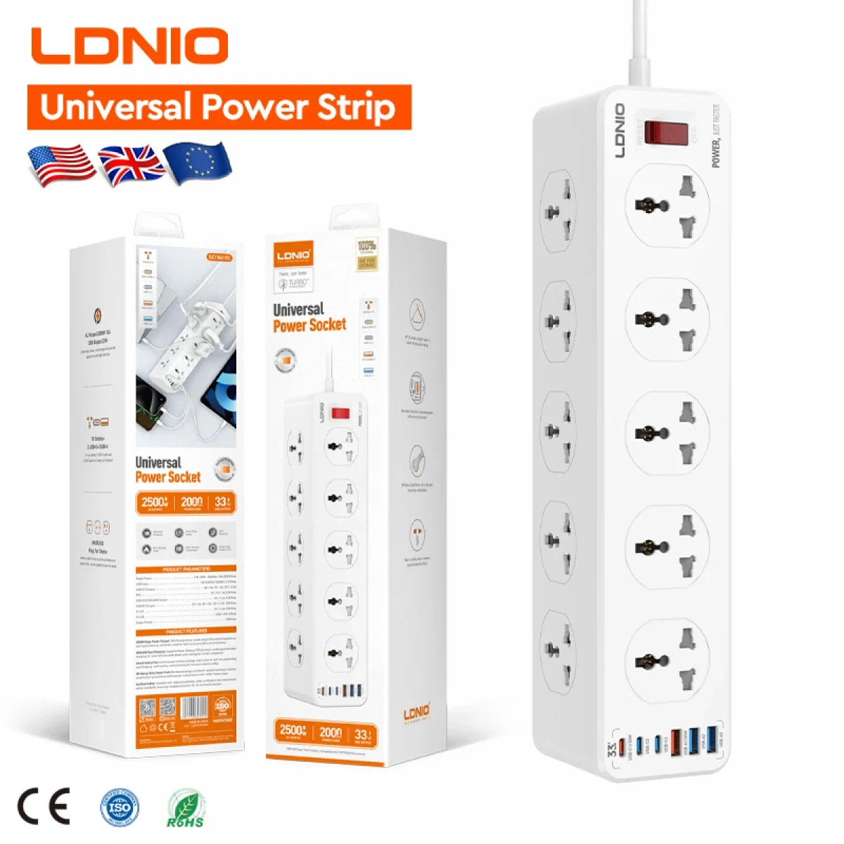 LDNIO SC10610 10-Outlet Smart Power Strip with PD 20W Fast Charging, 2m