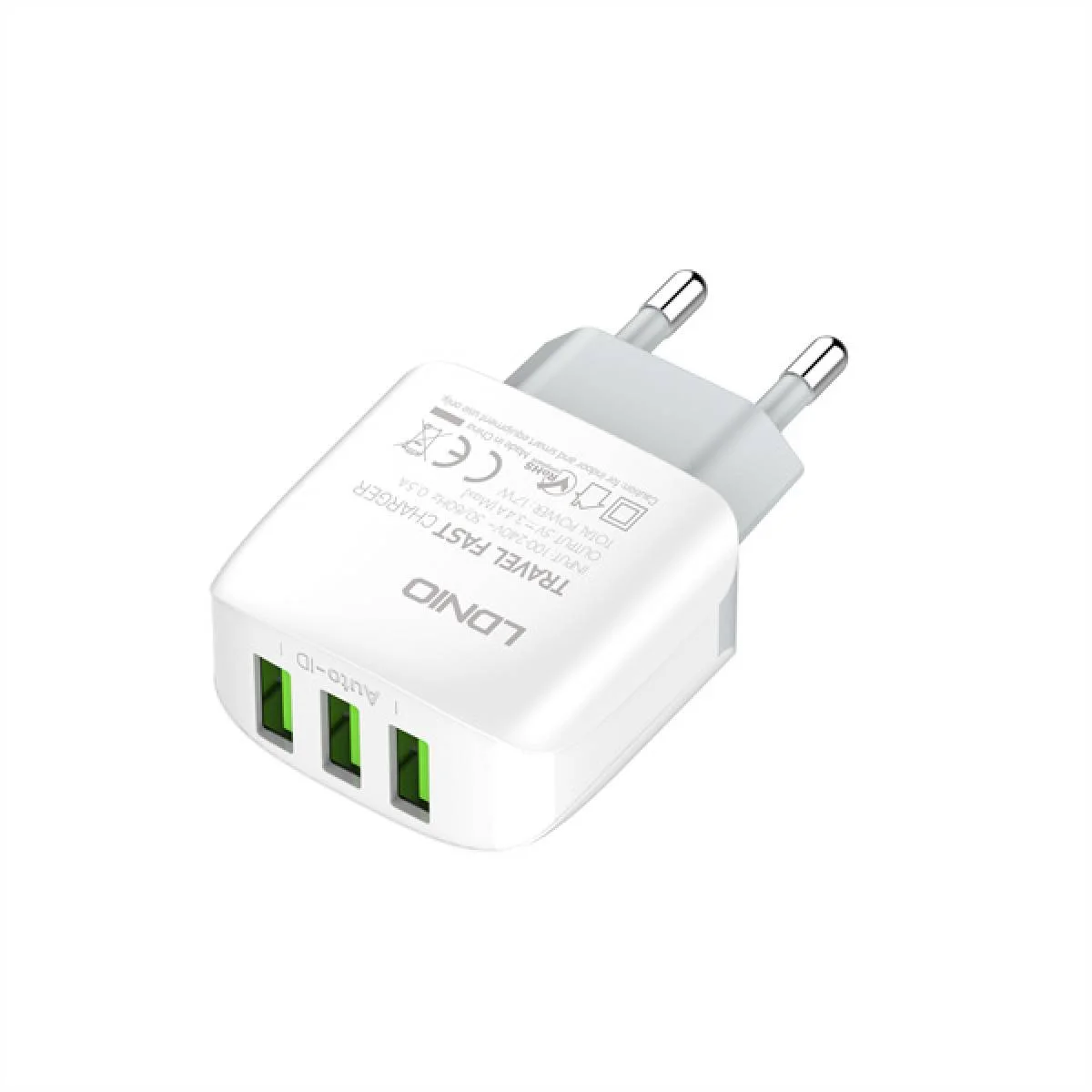 LDNIO A3312 17W 3-Port USB-A AUTO-ID EU Wall Charger with Fast Charging - Image 3