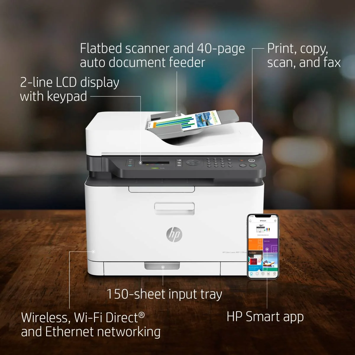 طابعة HP Color Laser MFP 179fnw ملونة مع واي فاي ودقة 600 × 600 DPI، سرعة 18 صفحة أسود و4 صفحات ملون بالدقيقة، كفالة سنة - Thumbnail 2