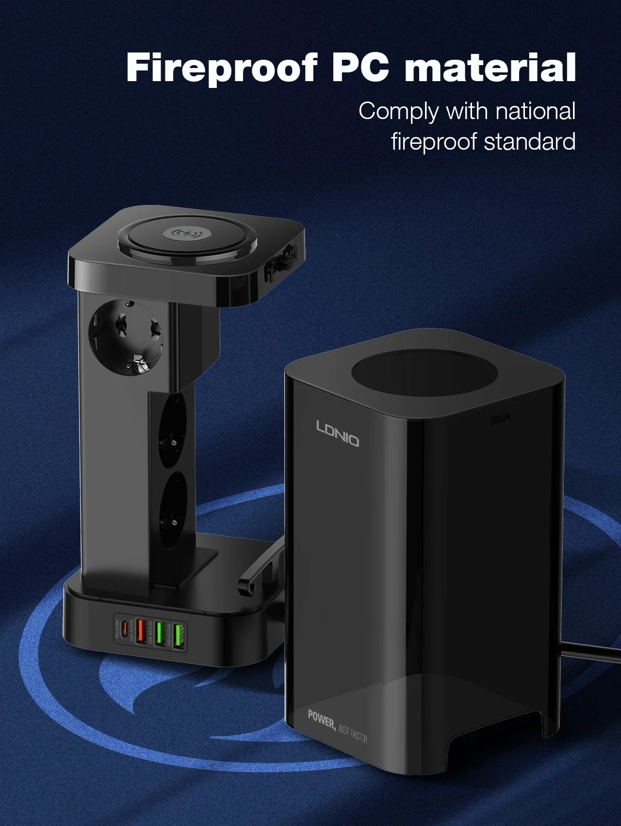 LDNIO SEW4485 2500W Tower Power Strip with 4 EU Sockets, 4 USB Ports & 15W Wireless Charger - Thumbnail 17