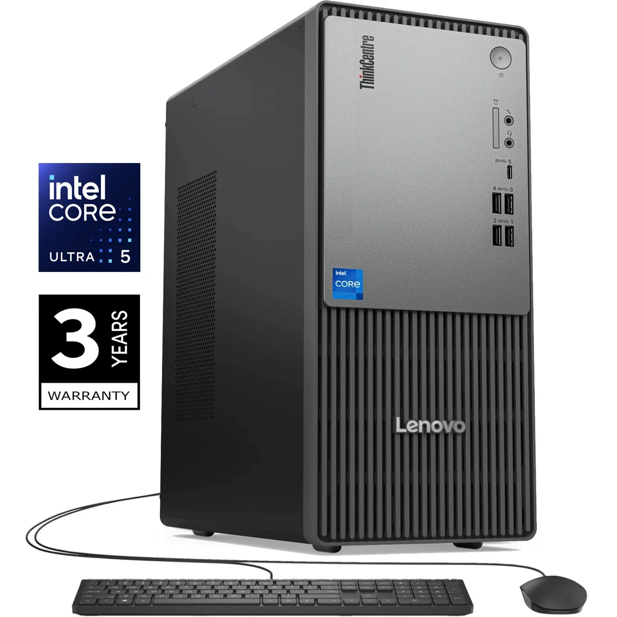 كمبيوتر مكتبي Lenovo ThinkCentre Neo 50t Gen 6 Tower بمعالج Intel Core Ultra 5 225 وذاكرة 8GB وتخزين 512GB SSD لون أسود - Image 1