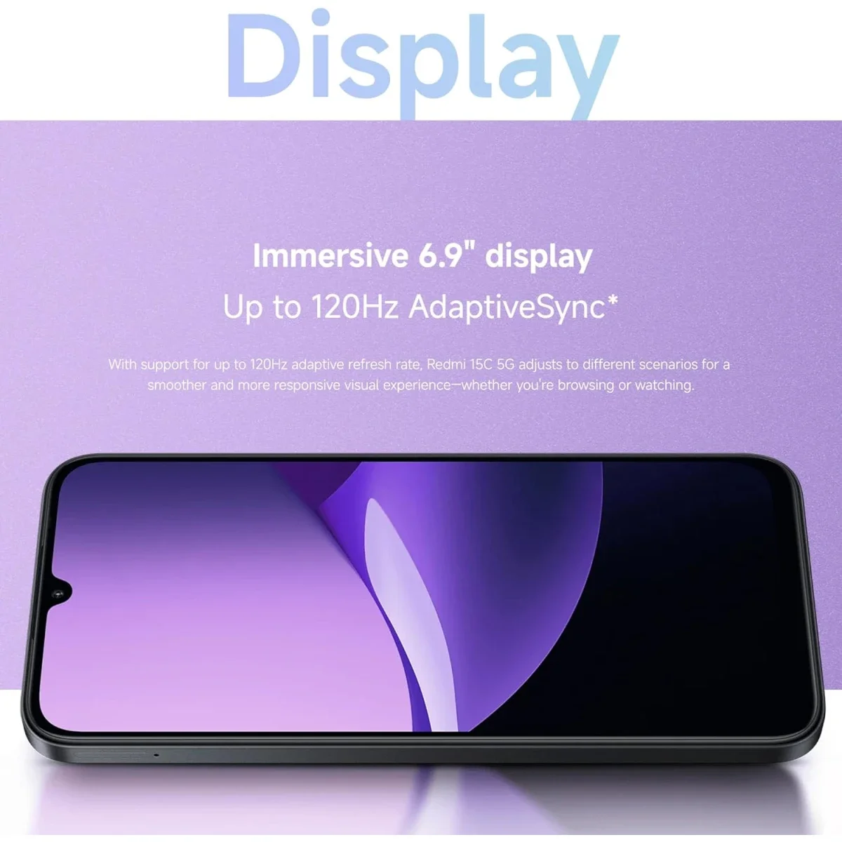 Xiaomi Redmi 15C 5G 6.9-inch 120Hz Display, 50MP Camera, 8GB RAM, 256GB Storage, 6000mAh, Dusk Purple (MZB0LLGEN) - Image 3