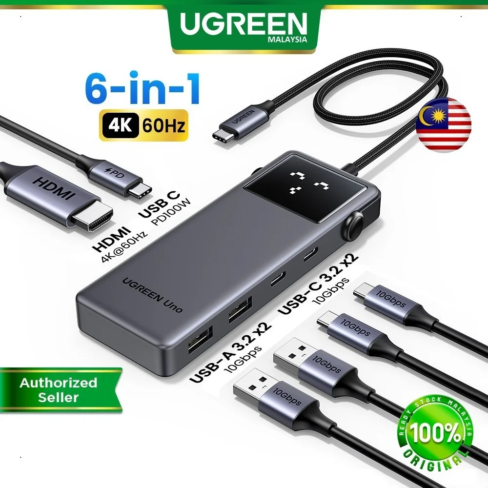 موزع USB-C متعدد المنافذ 6 في 1 من Ugreen UNO (35998) بدقة 4K@60Hz وقوة 100W - Image 1