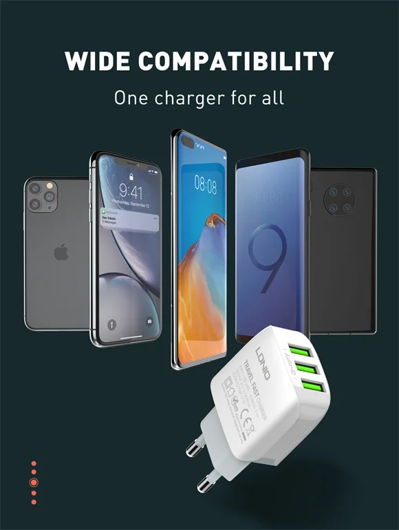 LDNIO A3312 17W 3-Port USB-A AUTO-ID EU Wall Charger with Fast Charging - Image 8