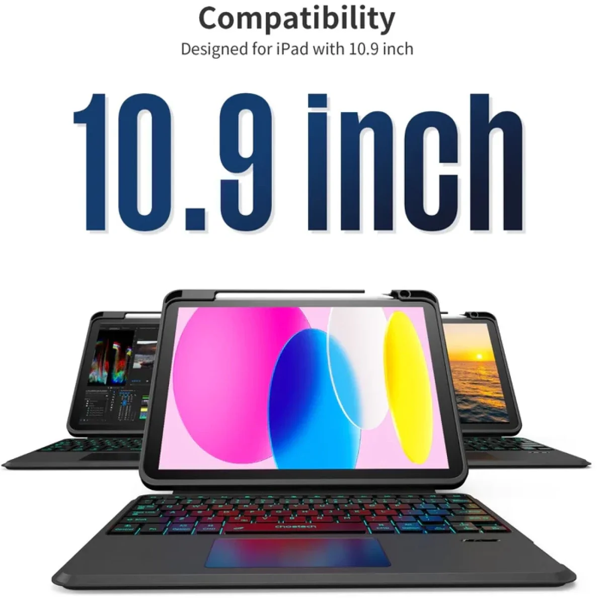 جراب لوحة مفاتيح لاسلكية Choetech BH-017 لجهاز iPad 10.9 إنش بتخطيط عربي/إنجليزي، أسود