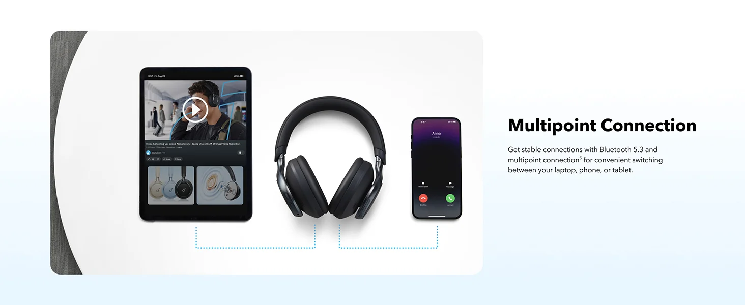 Anker Soundcore Space One ANC Wireless Headphones, LDAC, Bluetooth 5.3, Black - Thumbnail 16