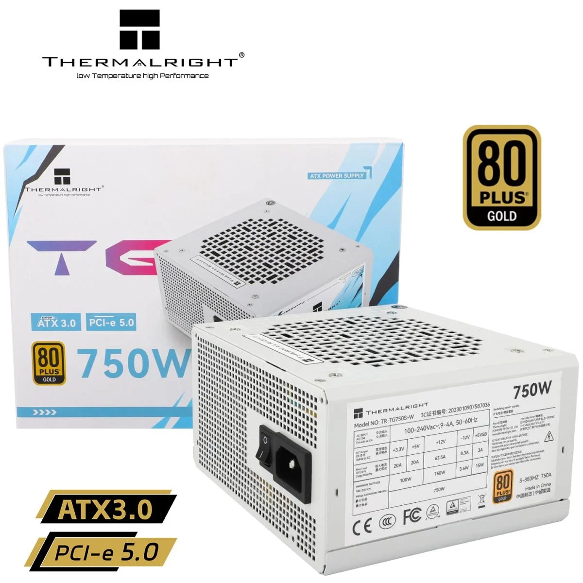 Thermalright TG-750S-W 750W 80 Plus Gold ATX 3.0 Non-Modular Power Supply White