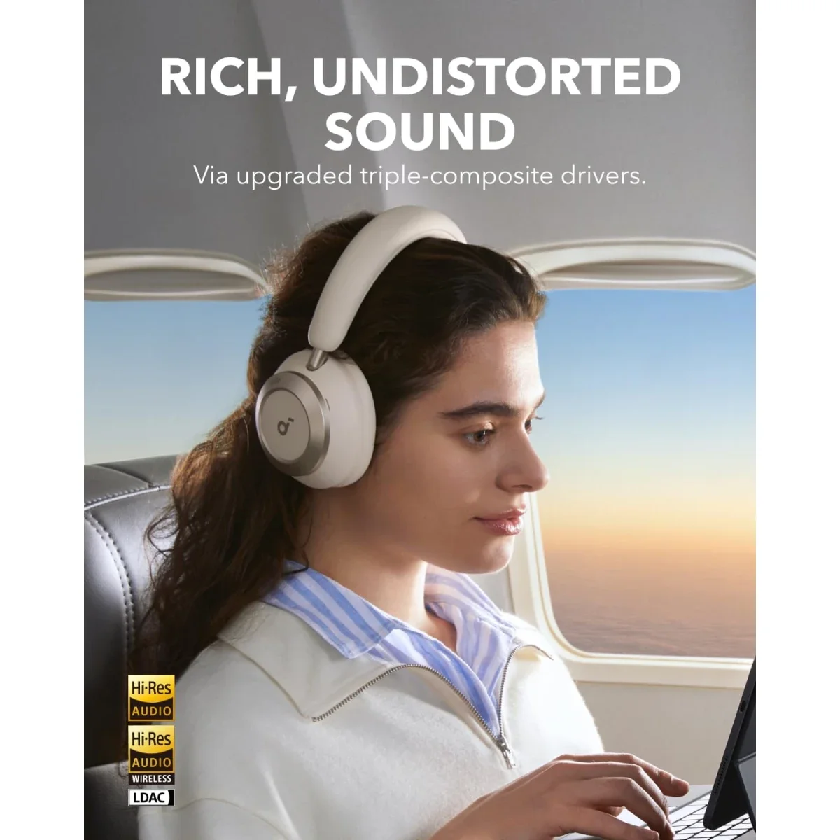 Anker Soundcore Space One Pro Wireless ANC Headphones with Case, 60H Playback - White - Thumbnail 6