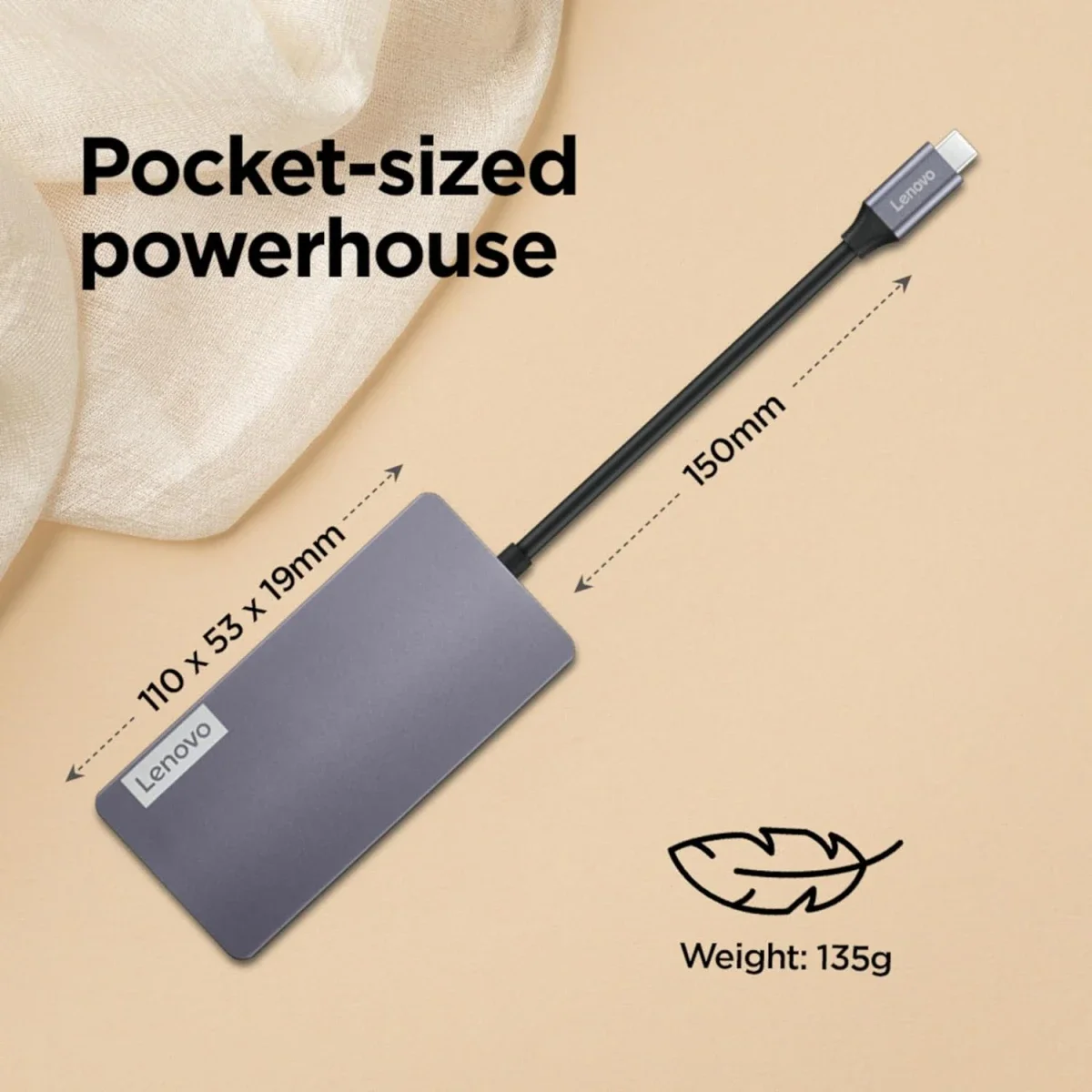 محطة إرساء Lenovo 150 USB-C Travel Dock مع شحن حتى 100W ومنفذ HDMI وVGA وRJ45 و3 منافذ USB-A 3.0 - Grey - Image 6