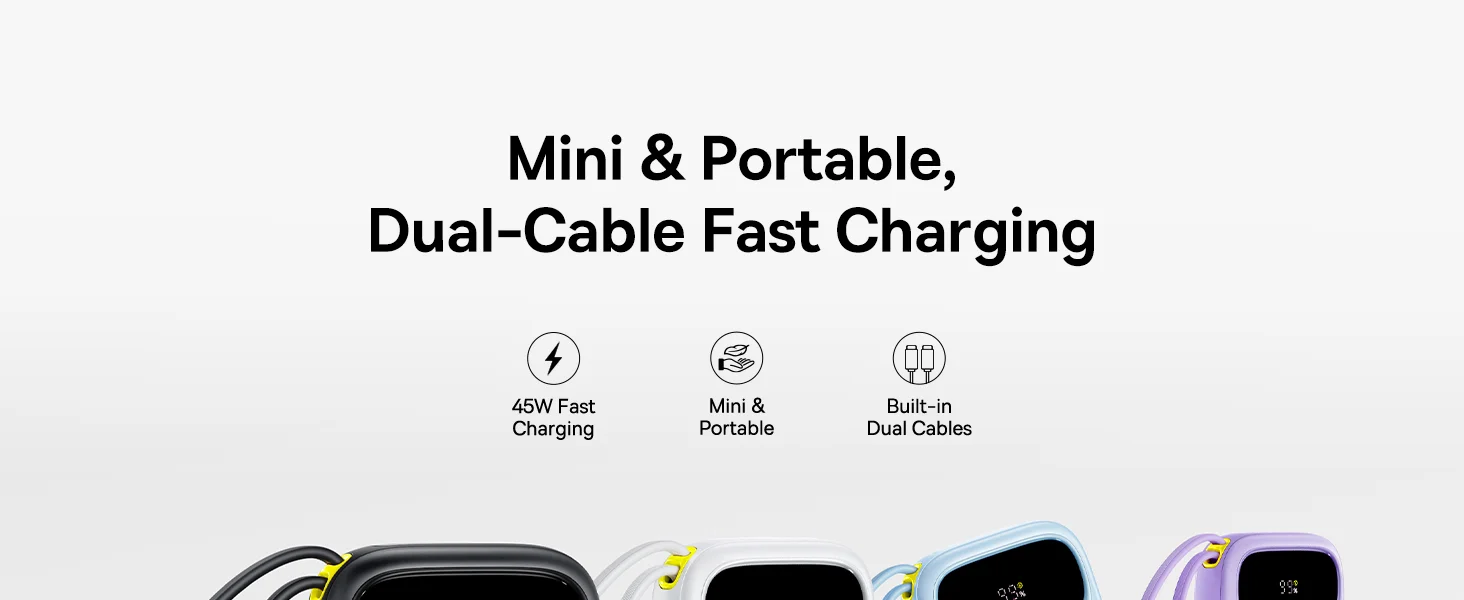 باور بانك Baseus Qpow3 بسعة 20000mAh وقدرة 45W مع كابل USB-C مدمج، أسود - Thumbnail 8