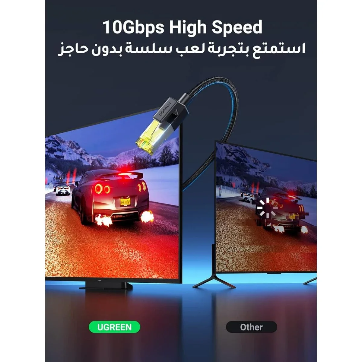 كابل شبكة Ethernet مضفر Ugreen Cat 7 بطول 3 م، سرعة 10Gbps، 600MHz، RJ45 مزدوج التدريع - Thumbnail 2