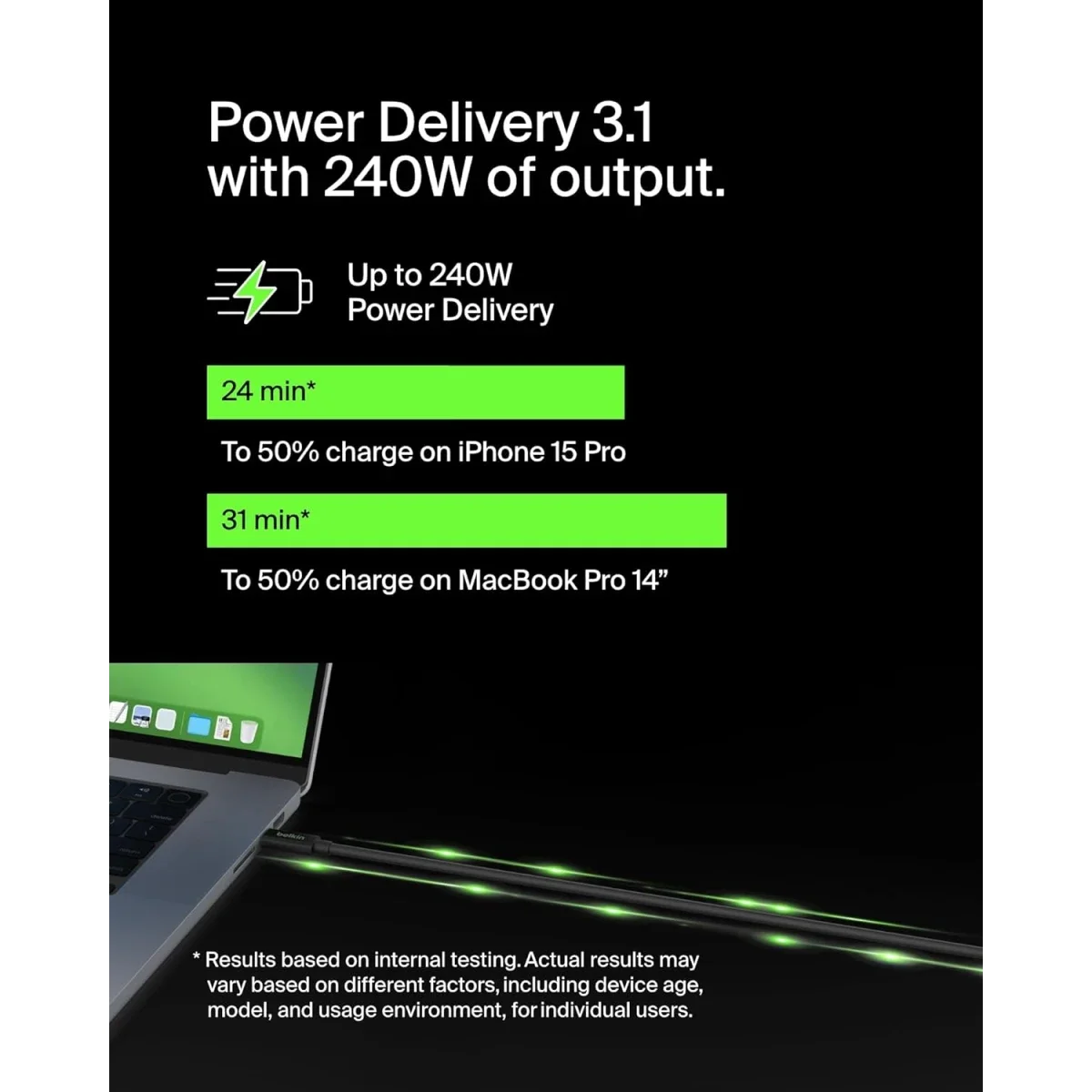 Belkin Connect USB4 USB-C to USB-C Cable 4ft/1.2M 240W 20Gbps Black - Image 5