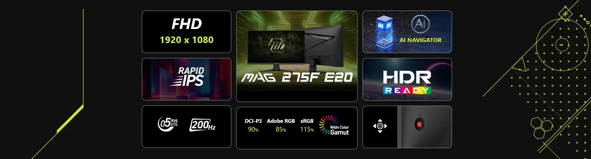 MSI 27-inch FHD Rapid IPS Gaming Monitor, 200Hz, 0.5ms, DisplayPort + HDMI – MAG 275F E20 - Image 8