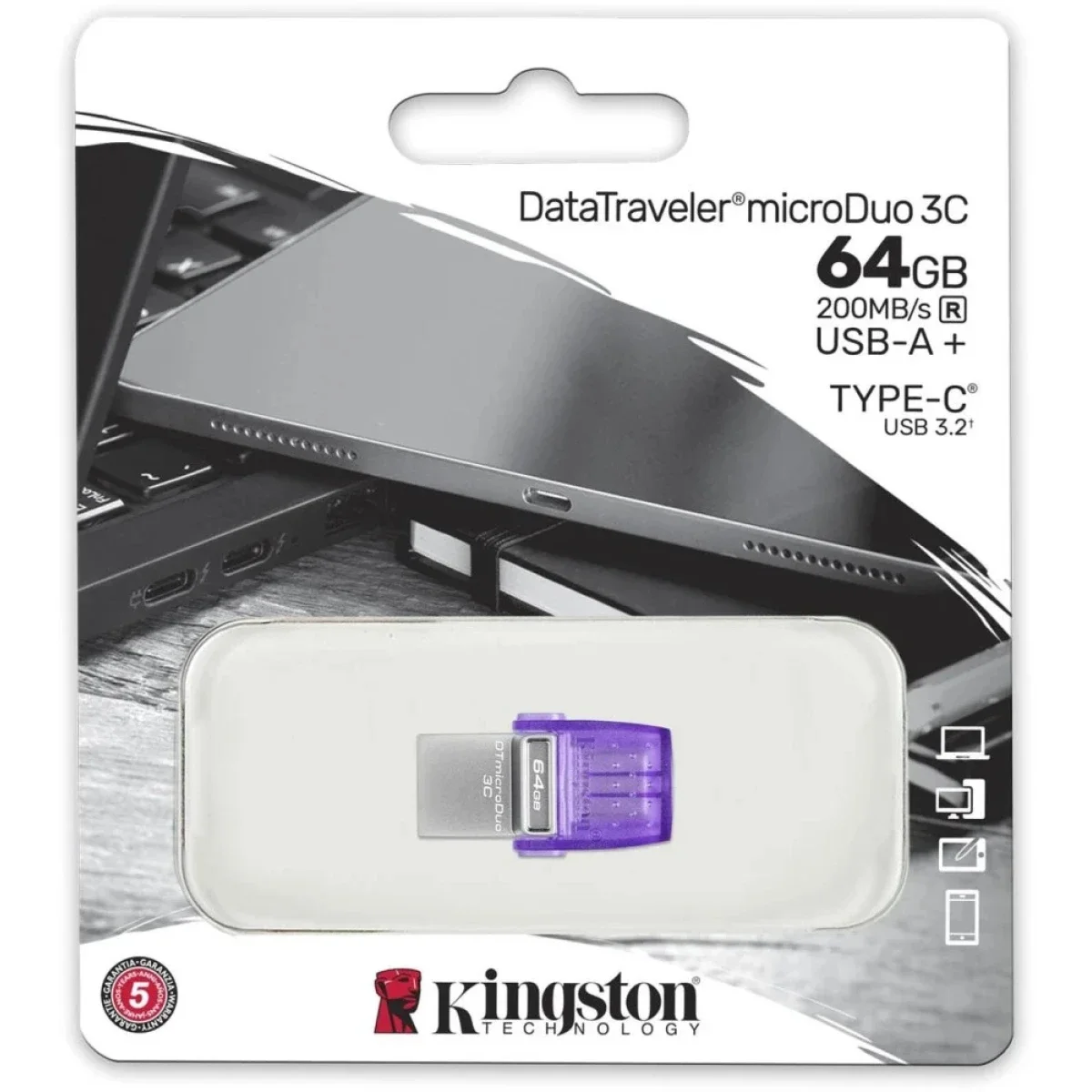 Kingston DataTraveler microDuo 3C 64GB USB-C & USB-A Flash Drive DTDUO3CG3/64GB