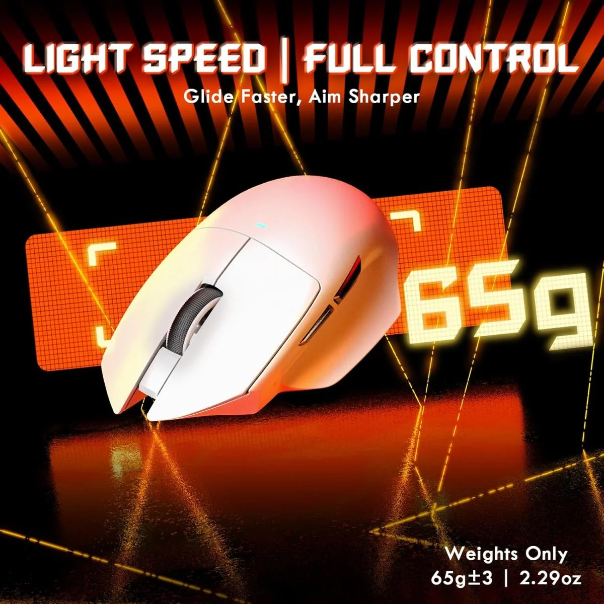 ماوس ألعاب ATTACK SHARK V6 لاسلكي مع قاعدة شحن RGB، 25K DPI، أبيض - Image 4