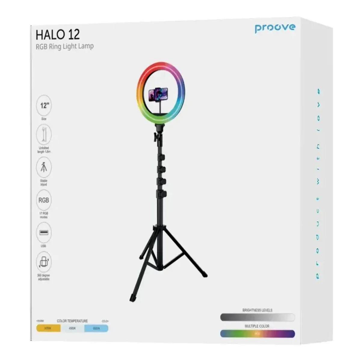 مصباح حلقي LED Proove Halo12 RGB مقاس 12 إنش مع حامل ثلاثي - أبيض - Thumbnail 6