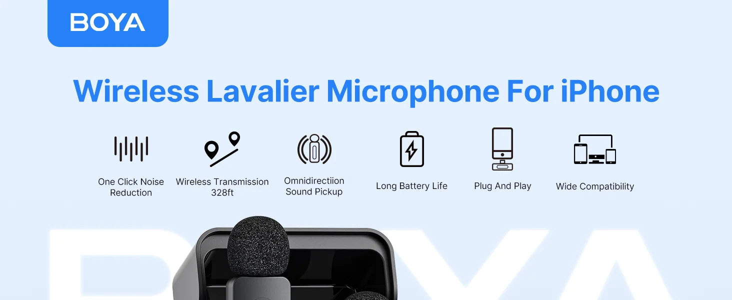 Boya BY-V3 Wireless Lavalier Microphone for iPhone with Lightning, Black - Thumbnail 8
