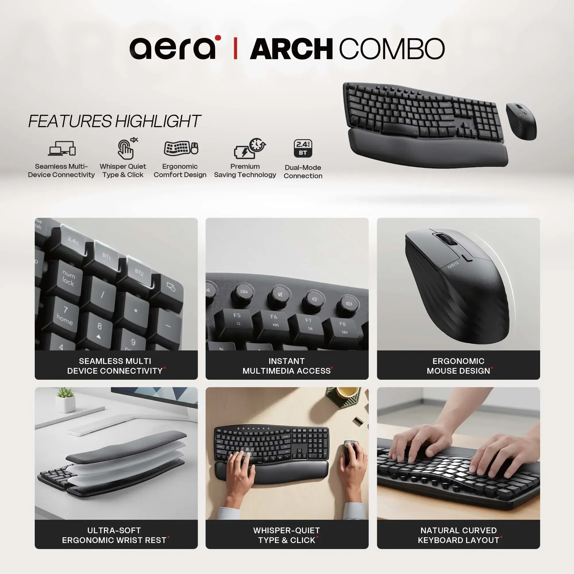 طقم كيبورد وماوس لاسلكي مريح Fantech WKM71 Aera - Thumbnail 5