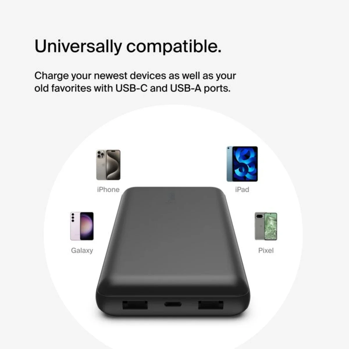 Belkin BPB012BTBK BoostCharge 20,000mAh USB-C Power Bank with 2 USB-A Ports, 15W, Black - Thumbnail 6