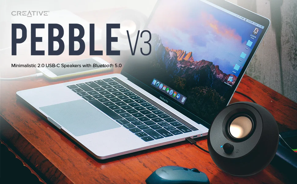 Creative Pebble V3 2.0 USB-C Desktop Speakers with Bluetooth 5.0, 8W RMS, Black - Image 7