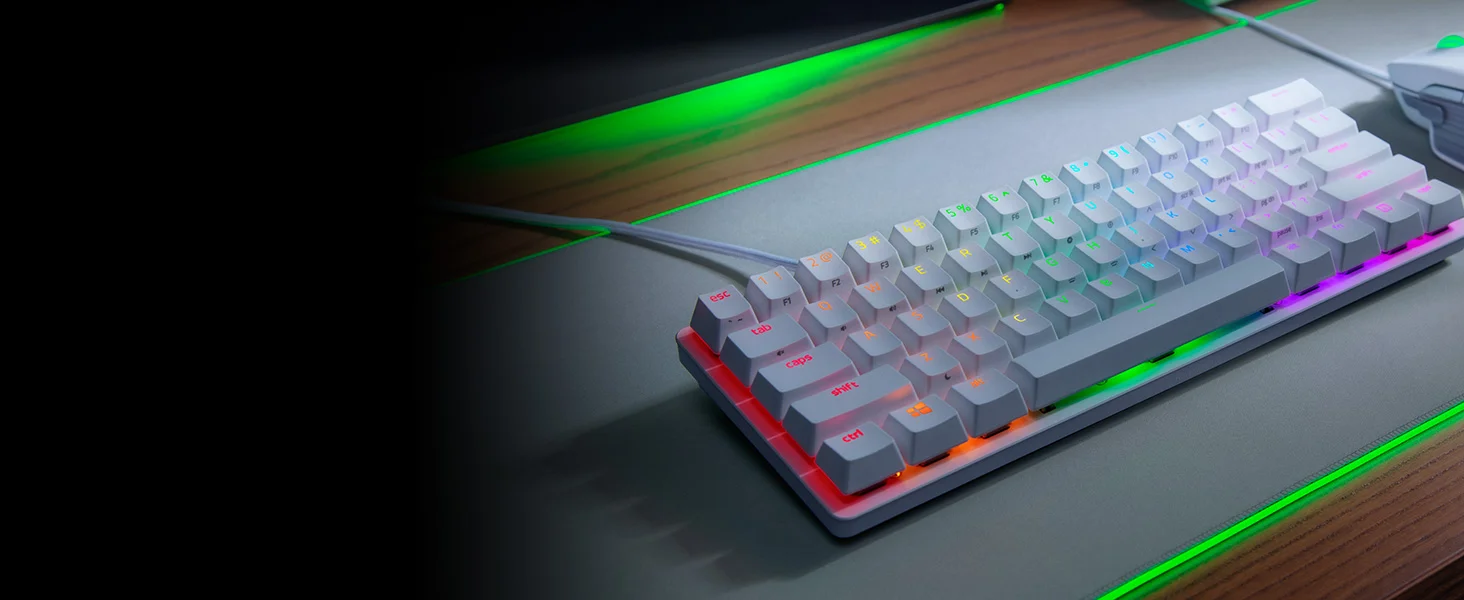 Razer Huntsman Mini 60% Gaming Keyboard with Clicky Purple Optical Switches - Mercury - Thumbnail 4