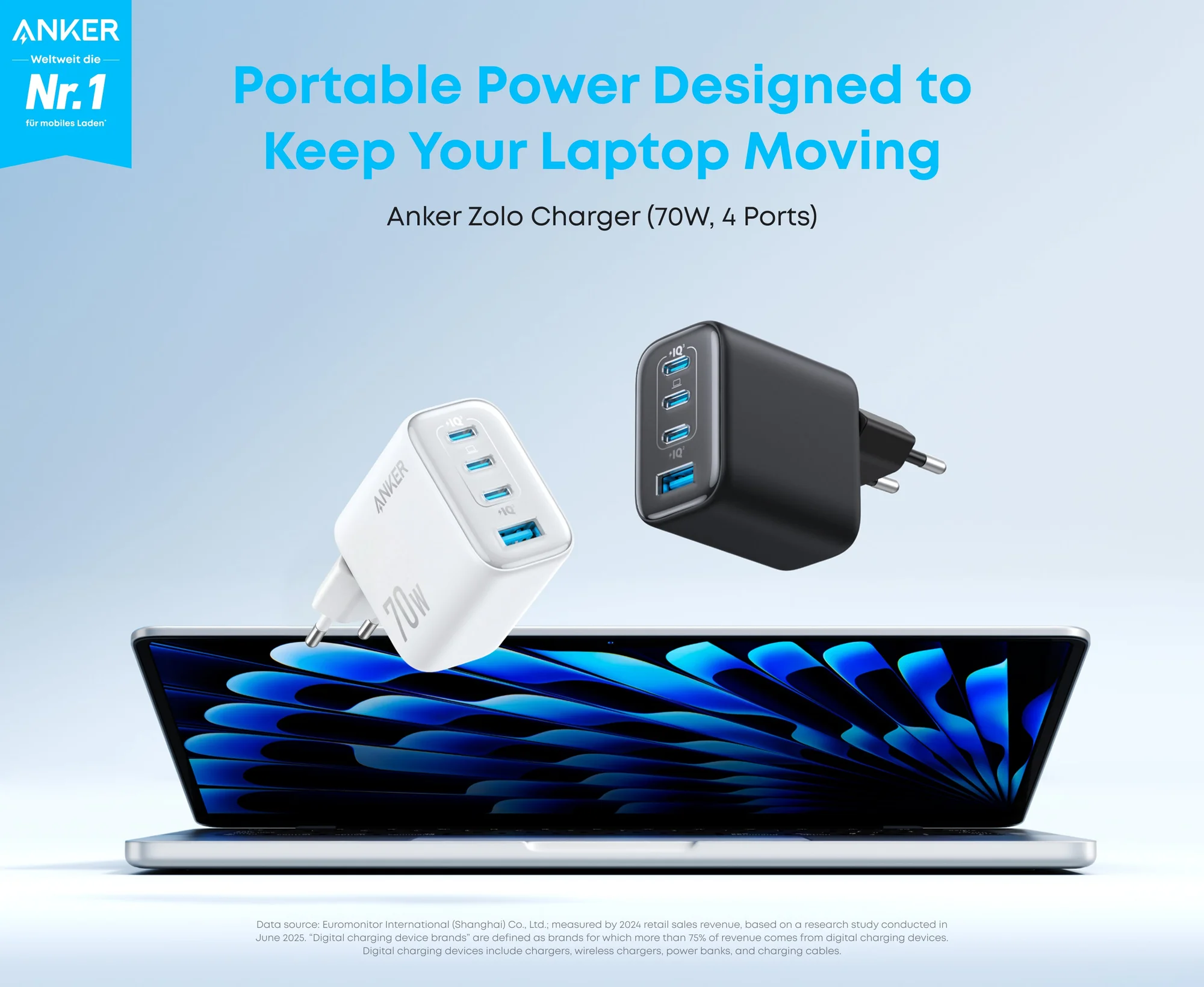 شاحن حائط Anker Zolo بقدرة 70W و4 منافذ USB-C PD 3.0 - أبيض - Thumbnail 8