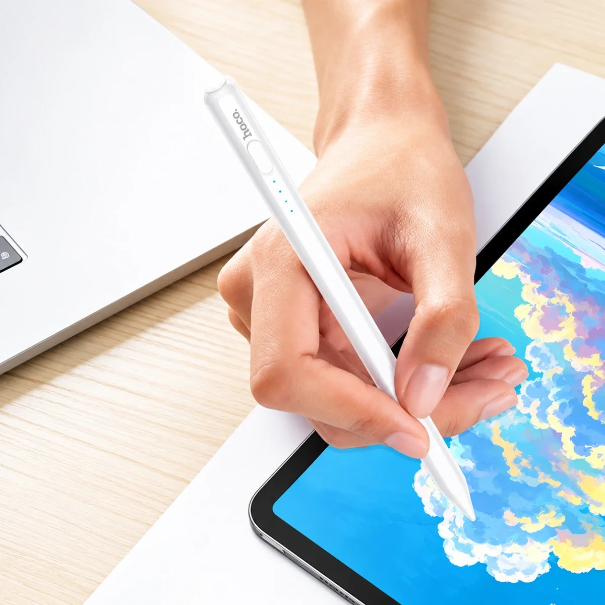 HOCO GM114 Smart Active Capacitive Stylus Pen for iP Tablets - White - Thumbnail 7