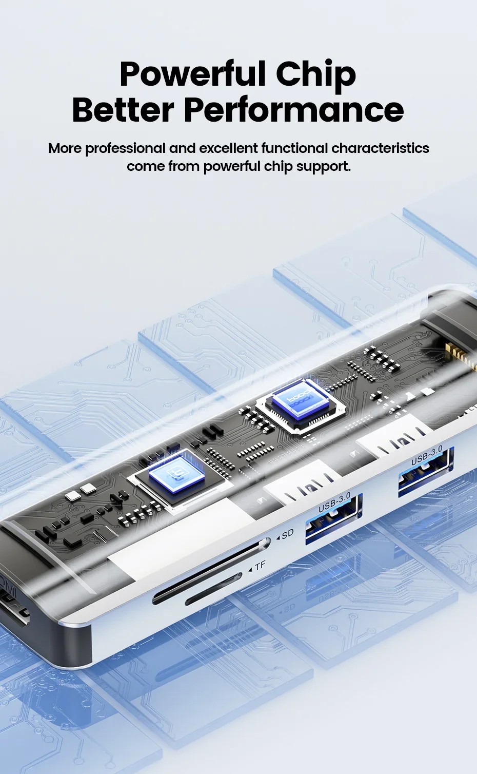 TOOCKI 6-in-1 USB-C Hub with 4K HDMI, USB 3.0, PD 100W, SD/TF Card Reader - Grey - Thumbnail 16