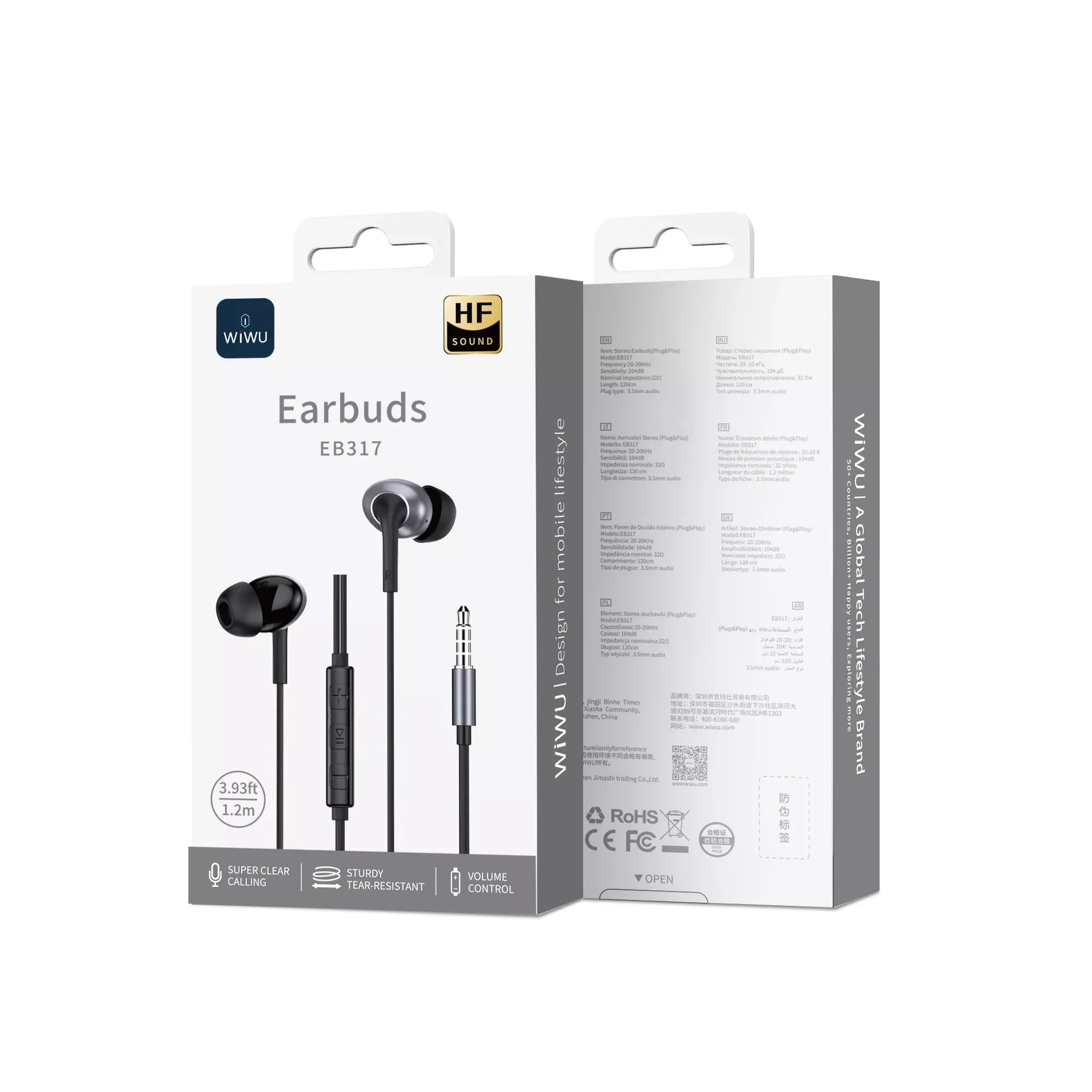 WIWU EB317 Wired Earphones with 3.5mm AUX Jack, Plug and Play, Black - Thumbnail 2