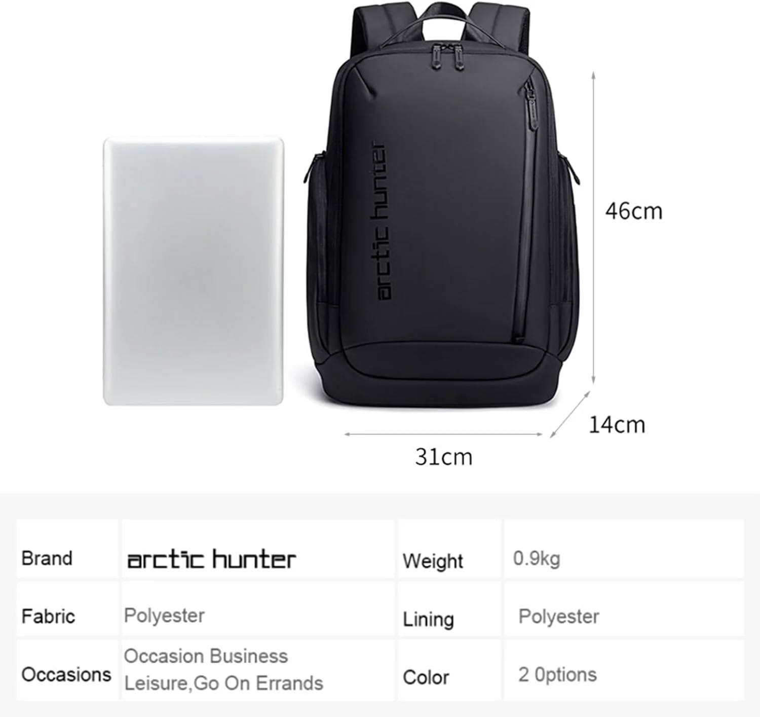 حقيبة ظهر للابتوب Arctic Hunter B00554 مقاس 15.6 إنش من بوليستر متين بمنفذ USB وسماعات – رمادي - Image 3