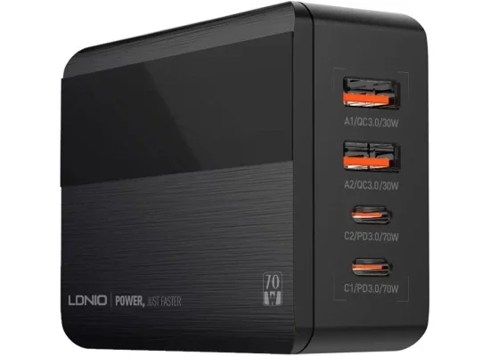LDNIO A4808Q 70W GaN Desktop Charger with 4 USB Ports, Black - Thumbnail 5
