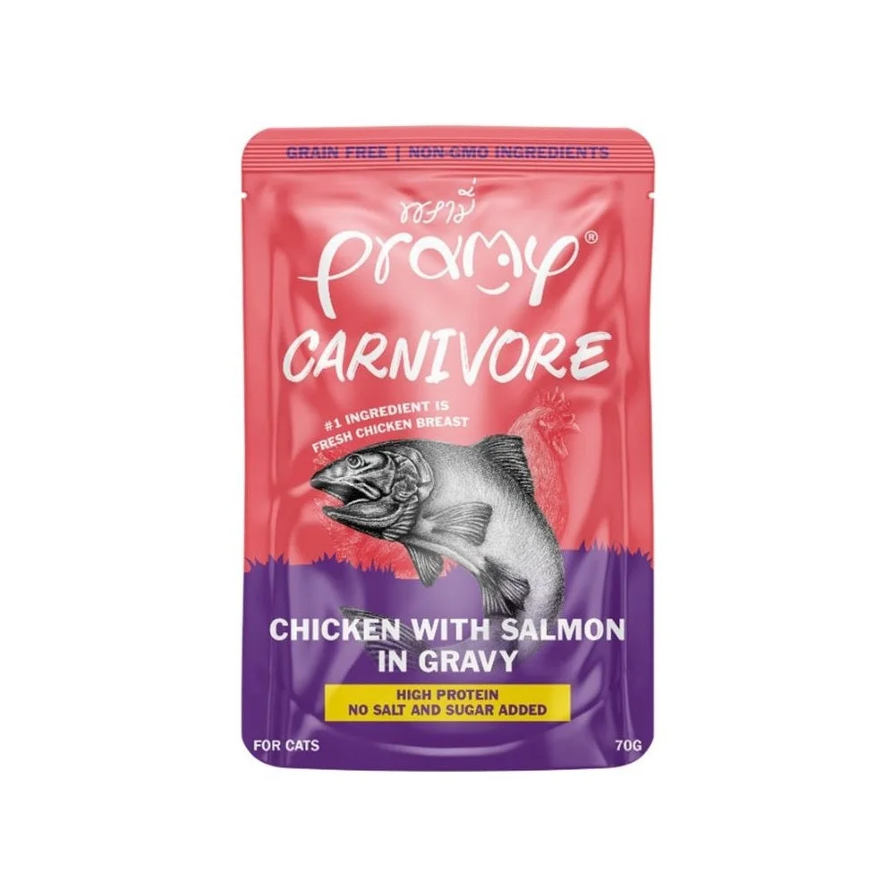 طعام رطب Pramy Carnivore دجاج مع سلمون بالمرق
