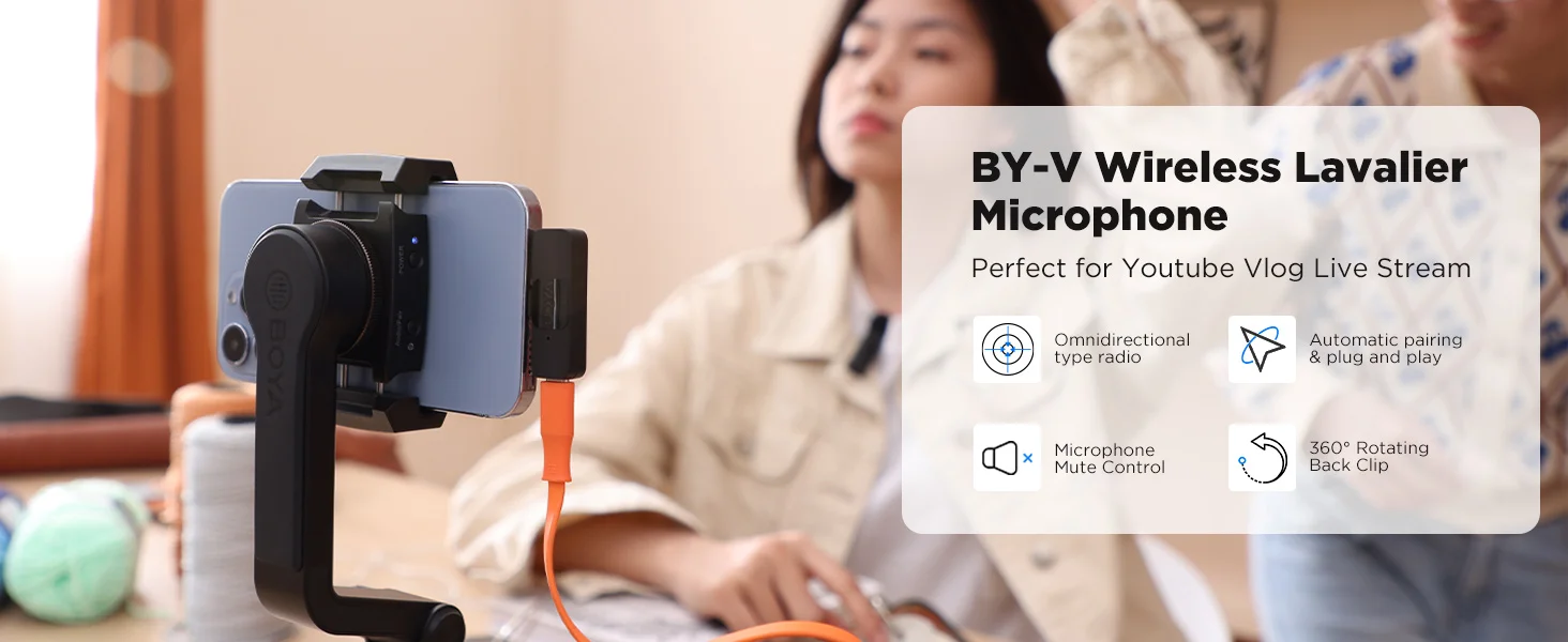 Boya BY-V2 2.4GHz Wireless Clip-On Microphone for iPhone & iPad - Black - Thumbnail 8
