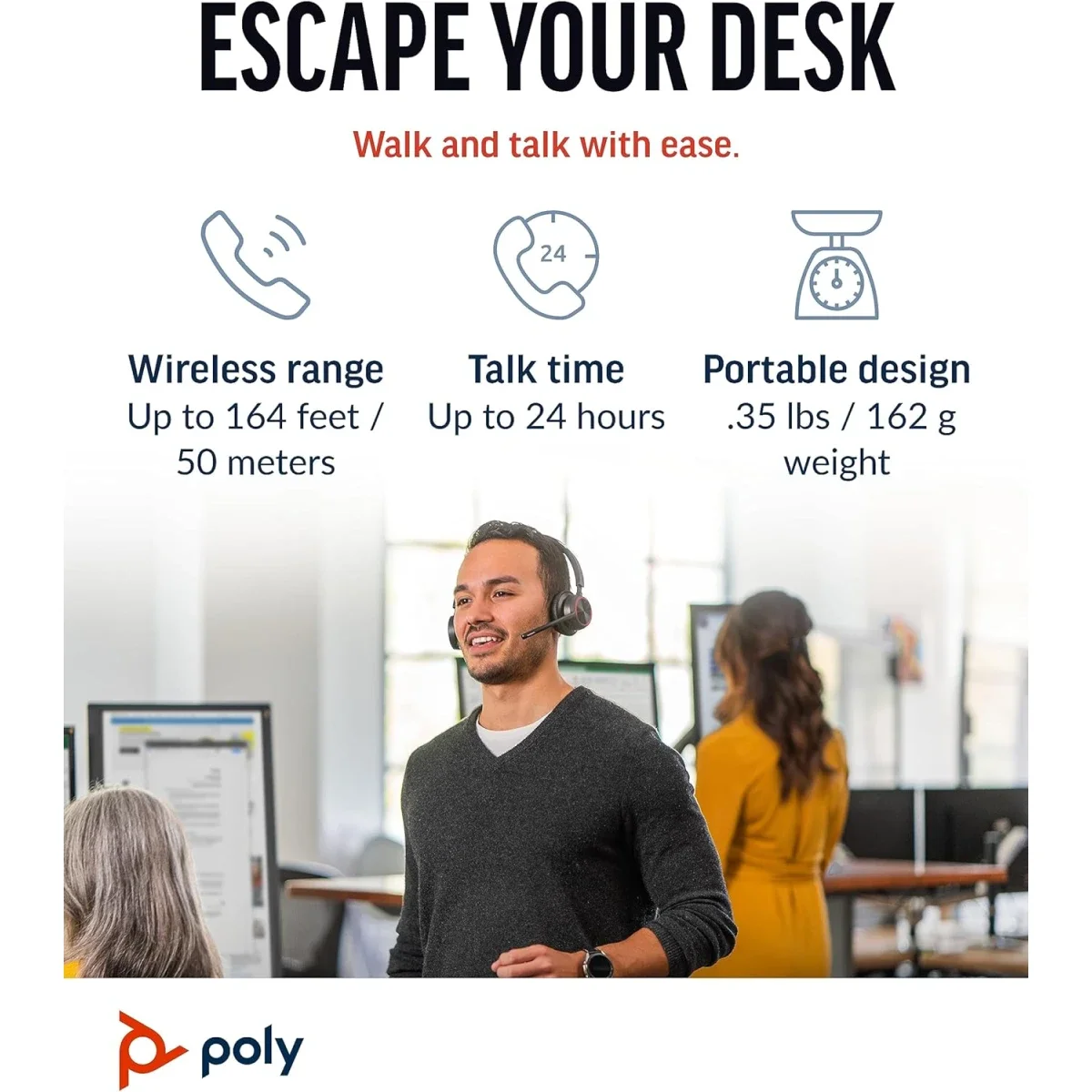سماعة رأس لاسلكية Poly Voyager 4320 بمنفذ USB-A مع قاعدة شحن ومعتمدة لـ Teams - Thumbnail 4