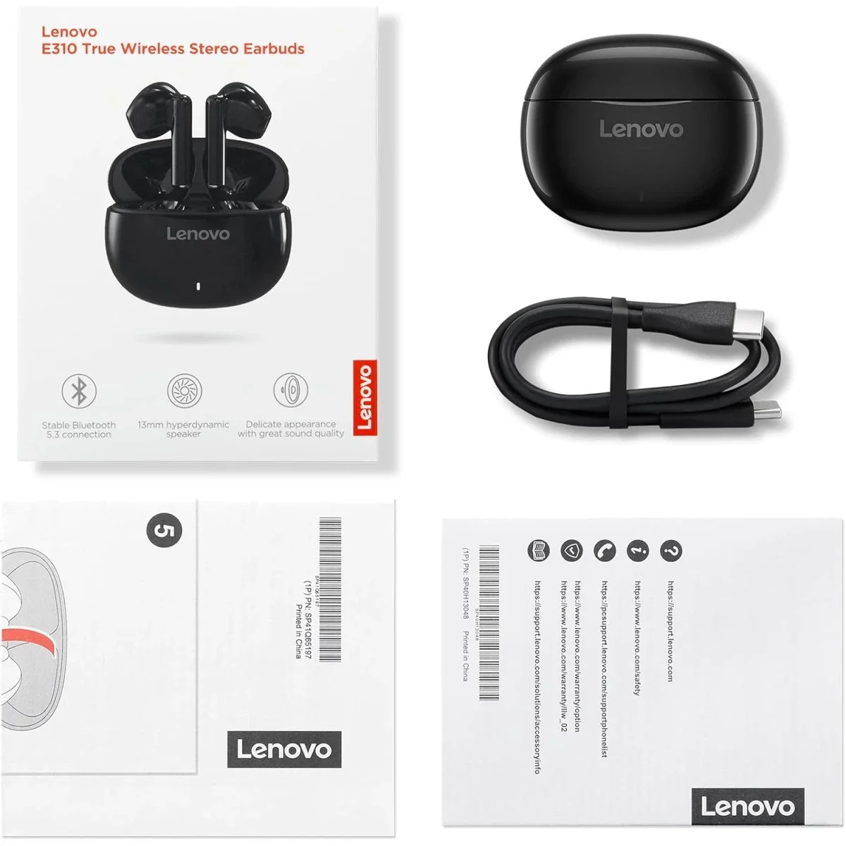 سماعات أذن Lenovo E310 لاسلكية بالكامل، Bluetooth 5.3، ENC، مشغلات 13 مم، Type-C، بطارية 20 ساعة، أسود - Image 5