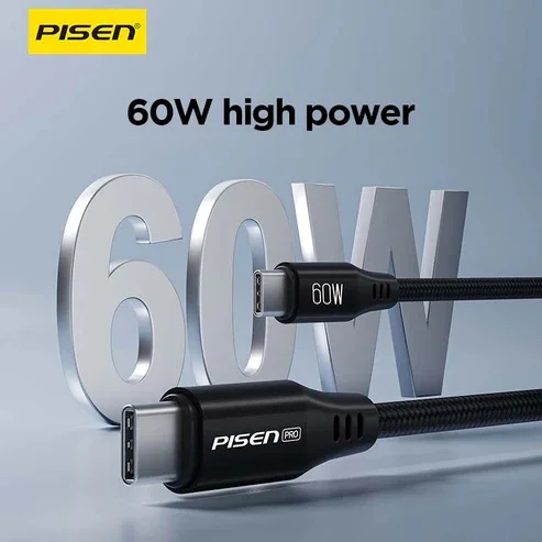 كيبل Pisen CC-FC22-1000 مغناطيسي مجدول USB-C إلى USB-C بقدرة 60W وطول 1 متر - Thumbnail 3