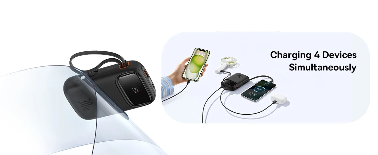 Baseus QPow2 20000mAh 30W Fast Charge Power Bank with Built-in Dual Type-C Cable - Black - Thumbnail 17