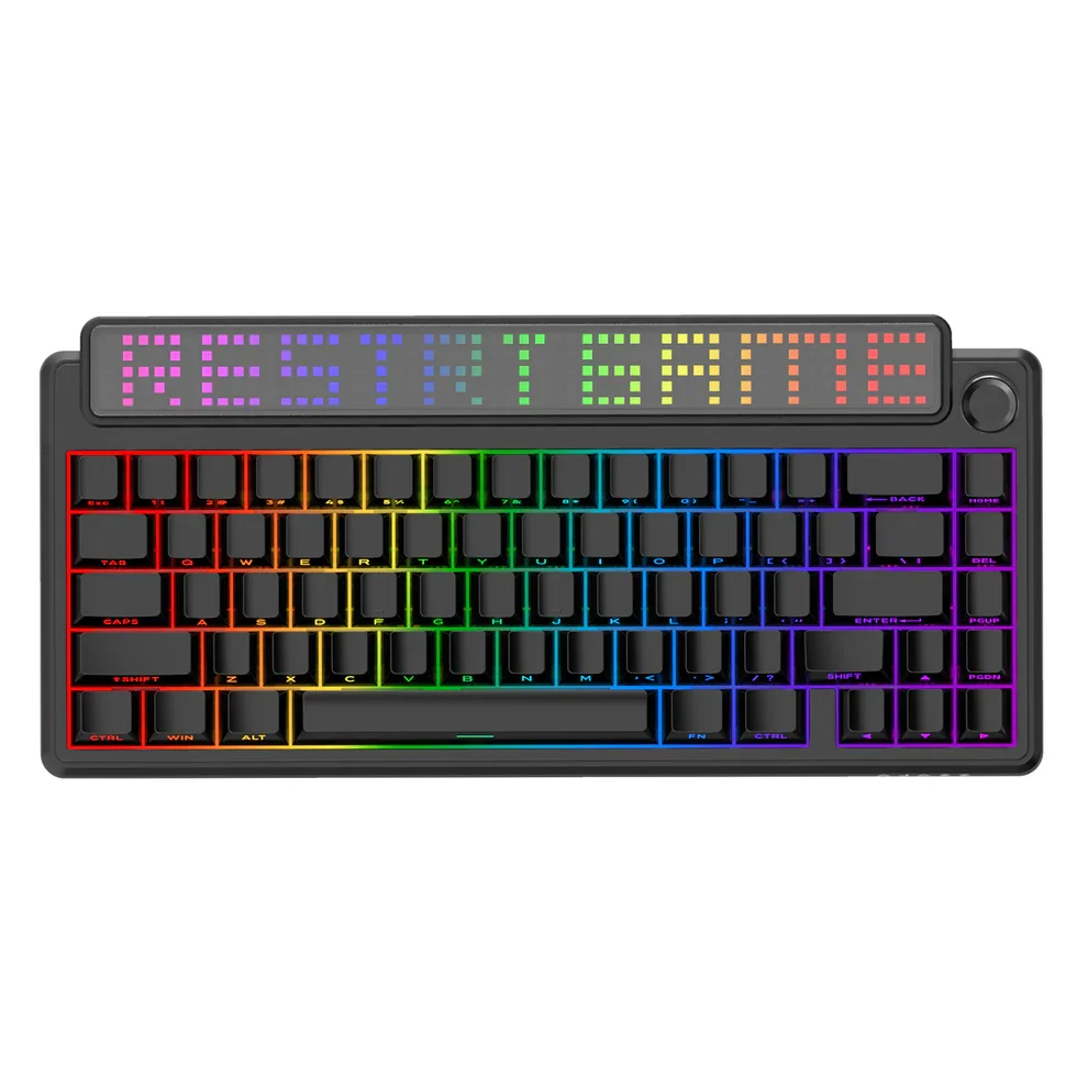 AJAZZ Pixel68 Mechanical Gaming Keyboard, White Peach Switch, Dot Matrix Screen, Wireless Bluetooth, Hot-Swappable, Factory Engraved Black, 8+8k