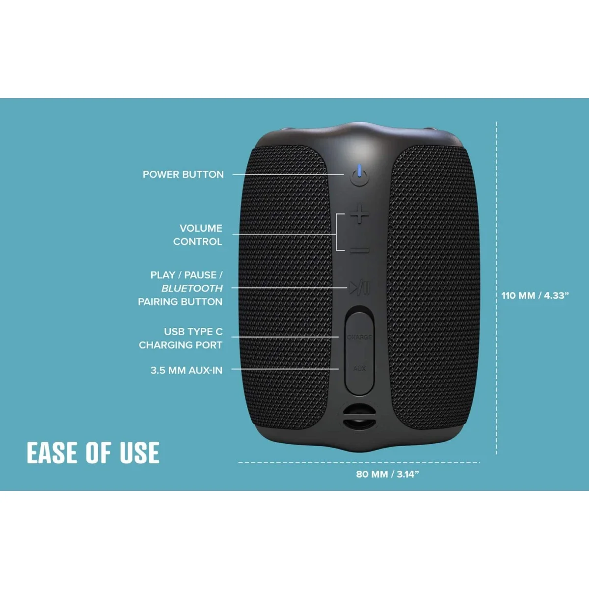 Creative MUVO Play Portable Bluetooth 5.0 Speaker, IPX7 Waterproof, Blue - Thumbnail 5