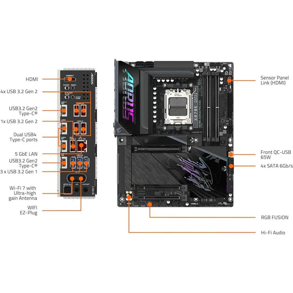 GIGABYTE X870E AORUS PRO X3D ATX AM5 Motherboard DDR5 PCIe 5.0 4x M.2 - Image 8