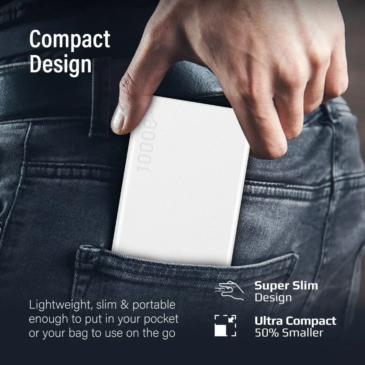 Promate Bolt-10Pro 10000mAh Ultra-Slim 10W Power Bank with USB-C and Dual USB - White - Thumbnail 6