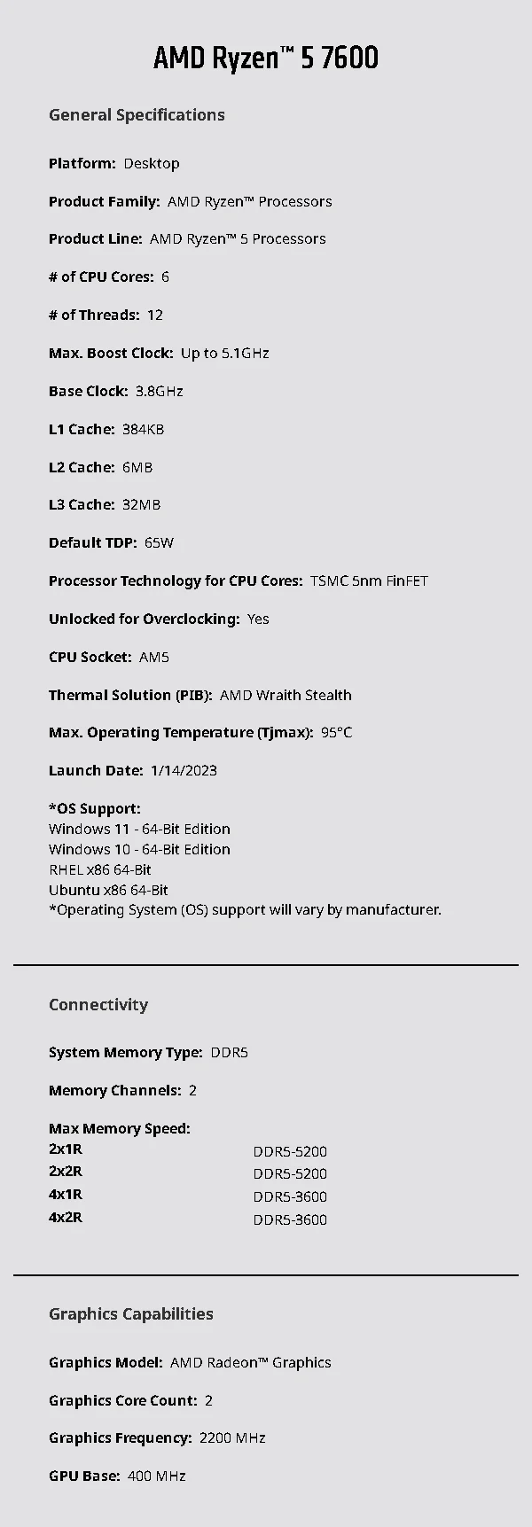 معالج مكتبي AMD Ryzen 5 7600 بمقبس AM5 إصدار Tray - Image 14