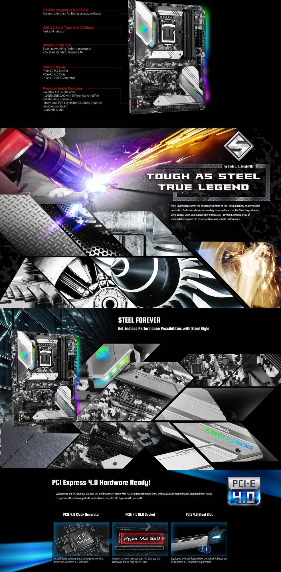 لوحة أم ASRock Z490 Steel Legend ‏ATX بمقبس Intel LGA 1200 - Thumbnail 3